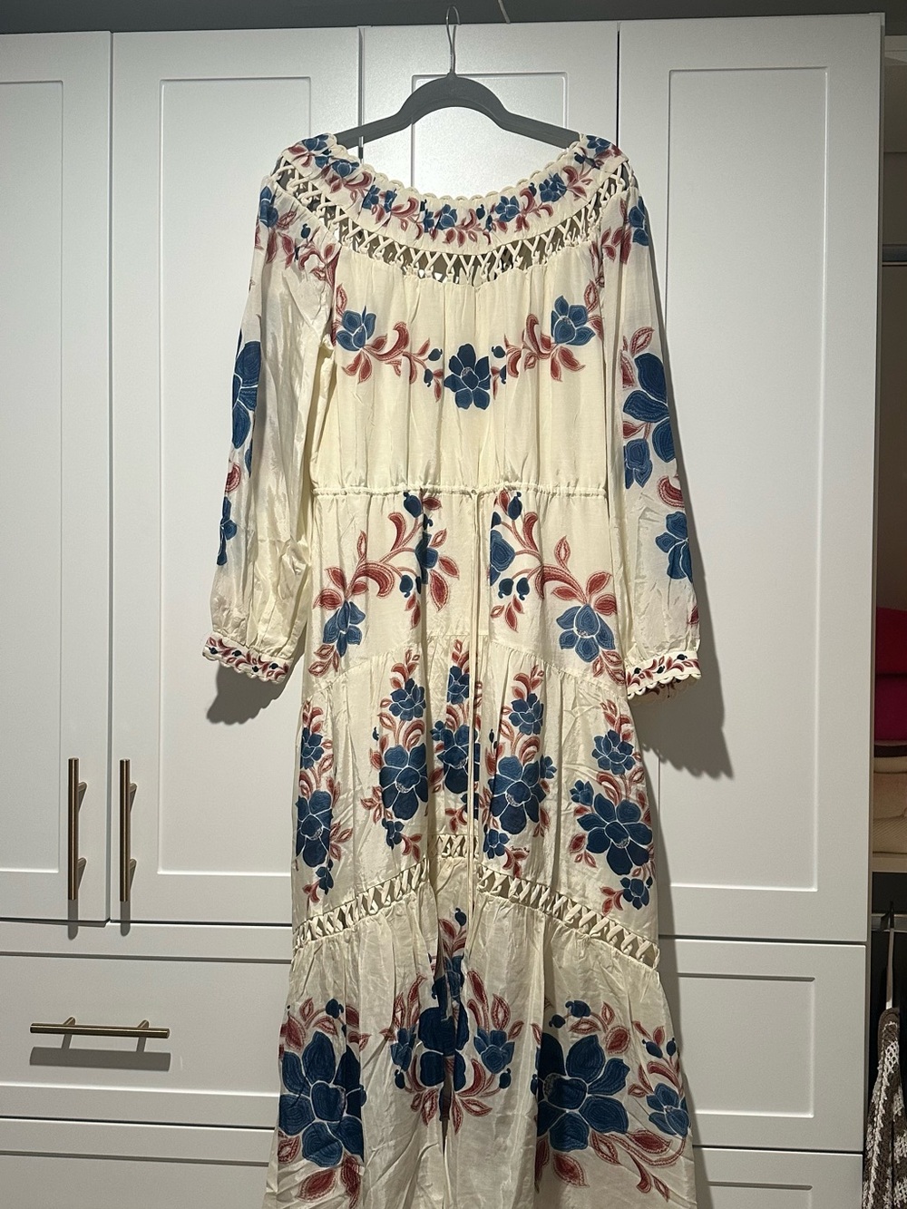 FARM Rio Cream Maxi Dress with Blue and Tan Floral Print - Picture 5 of 6